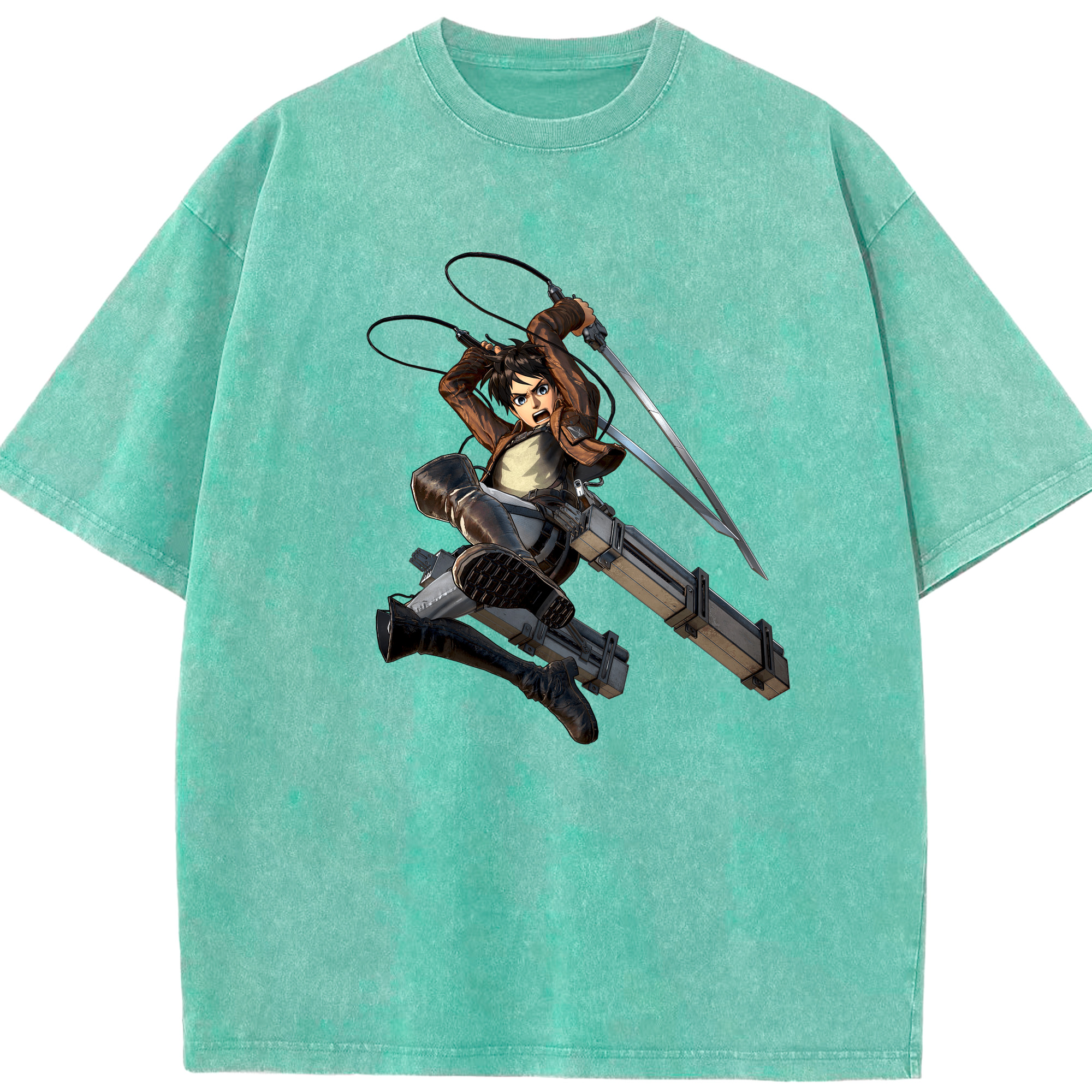 （画像用） 進撃の巨人 エレン･イェーガー Attack on Titan Eren Jäger 綿100% ヴィンテージ風 半袖Tシャツ（フロントプリント）